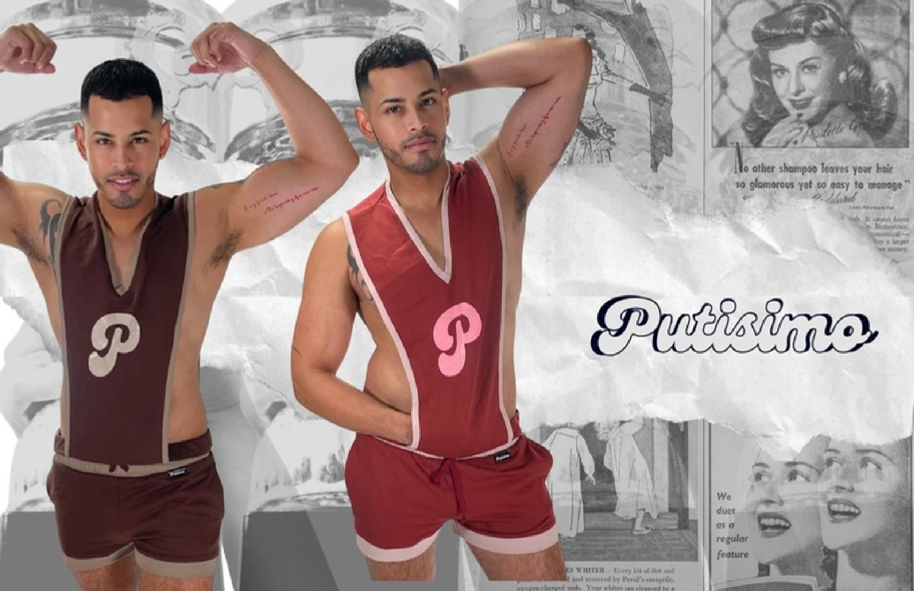 Putisimo Brunella coordinated muscle tops and shorts in brown and burgundy